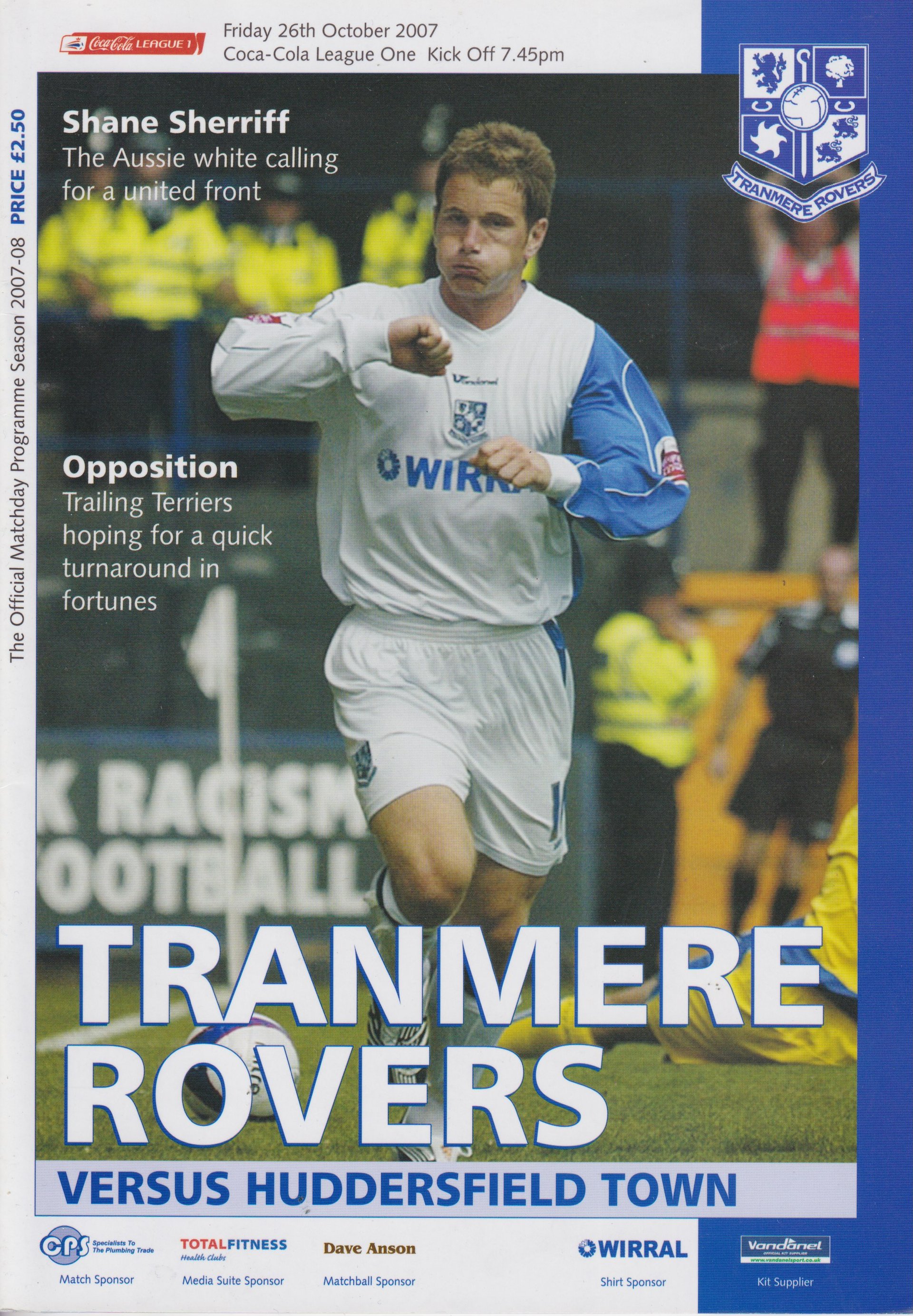Tranmere Rovers v Huddersfield Town match programme